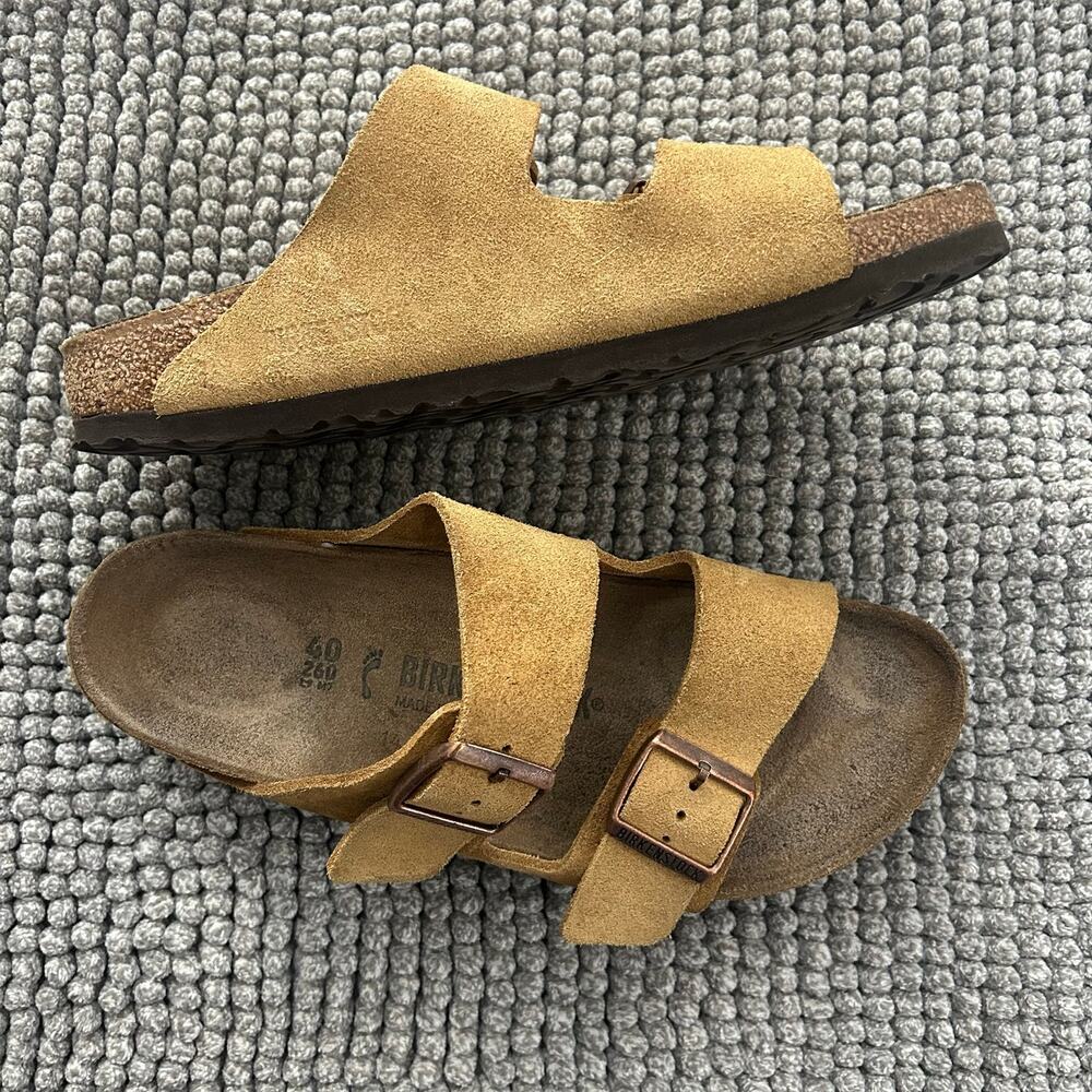 Birkenstock Arizona Mink Suede Leather Sandals Size 40 Narrow Men 7 Brown